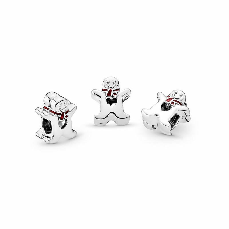 Pandora Sweet Gingerbread Man Charm - Sterling Silver/Enamel/Red - Canada | PU2435PQ